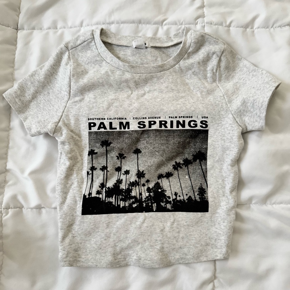 Garage, Palm Springs, gray baby tee